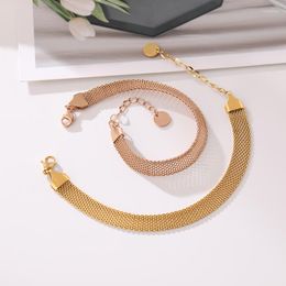 Link Bracelets Wide Mesh Bracelet For Women Girls Rose Gold Color Stainless Steel Accessory Charms Chain Jewelry Gift Wholesale(GB018)