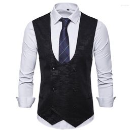 Men's Vests Mens Sleeveless Suit Vest Spring Autumn 2023 Arrival Men's Casual U-neck Double-breasted Waistcoat With Dark Lines