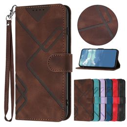 Unique Wallet Leather Cases For Iphone 15 14 Plus 13 Pro Max 12 11 X XR XS 8 7 6 Lines Fashion Business Skin Feel Hand Feeling Card Slot Flip Cover Kickstand Pouch Strap