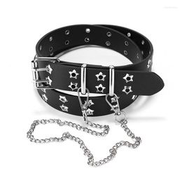 Belts Punk Pu Leather Belt For Women Men Double Star Holes Waist Strap Designer Female Jeans Trouser Decorative Waistband