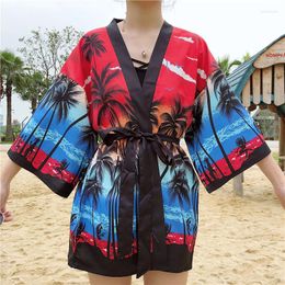 Ethnic Clothing Bebovizi Loose 2023 Red Summer Casual Beach Japanese Fashion Street Women's Harajuku Cardigan Kimono Blouse Tops Robe