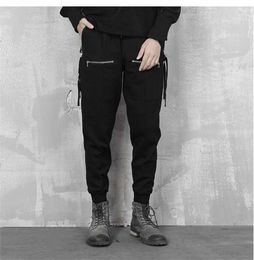 Men's Pants Men's Casual Spring And Autumn Pure Color Elastic Waist Hip Hop Zipper Design Youth Slim Fashion Radish