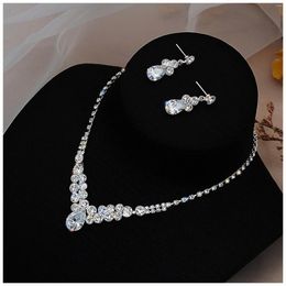 Necklace Earrings Set Pendant Necklaces Dangle Bride Droplet Jewellery 2 Pieces With Glittering Zircon For Banquet Gown Dresses Skirts FS99