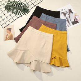 Skirts Mini Ruffles Skirt 2023 Sweet Cute Ladies Clothes Outfit Korean Style Spring Summer Above The Knee Solid Colour Jupe Femme