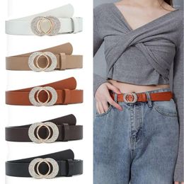 Belts Fashion All-Match Wild Skirt Casual Pants Bands Ladies Dress Rhinestone Leather Belt Double Ring Buckle Waistband