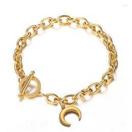 Charm Bracelets Stainless Steel Link Chain Moon Charms Toggle Bracelet For Women Metal Crescent Half Pendant OT Buckle