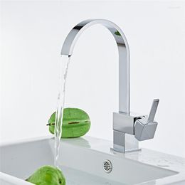 Kitchen Faucets Chrome Finish And Cold Faucet Silver Single Handle Tap Hole Swivel 360 Degree Water Mixer