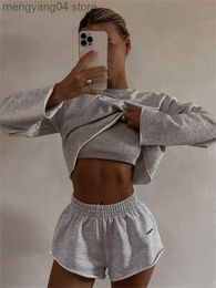 Women's Tracksuits Taruxy Tracksuit Women Three Piece Set Long Sleeve Sweatshirts With Tops And Shorts Pants High Street Casual Sporty Outfits T230515
