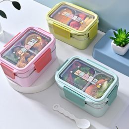 Bento Boxes Portable Stainless Steel Lunch Box Double Layer Cartoon Food Container Box Microwave Bento Box for Kids Children Picnic School 230515