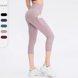Active Pants OEING Women's High Waisted Yoga Capris With Pockets Tummy Control Non See Through Workout Sports Running Capri Leggings