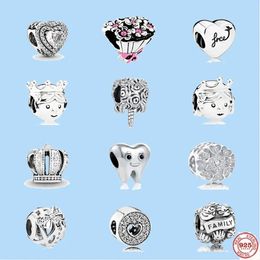 925 charm beads accessories fit pandora charms jewelry Jewelry Gift Wholesale Rose Flower Charm Tooth Pendant Crown Bead