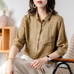 Women's Blouses Cotton Linen Blouse Casual Solid Buttons Lapel Half Sleeve Shirt Women's Oversized Simple Summer Loose Top Black Blue