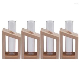 Vases 4X Crystal Glass Test Tube Vase In Wooden Stand Flower Pots For Hydroponic Plants Home Garden Decoration