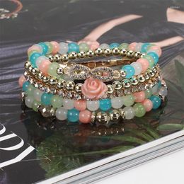 Strand Number 8 Chain Bracelet Bohemian Rose Flower Glass Colourful Beaded Multilayer Bracelets For Women Bangle Boho Jewellery