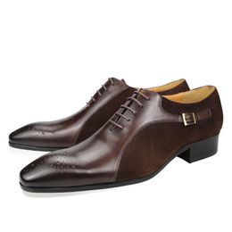 Exquisite Mens Dress Shoes Genuine Cow Leather Man Wedding Shoe Luxury Fashion Brogue Handmade Casual Business Formal Shoes