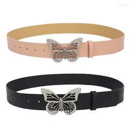 Belts Luxury Women Wholesale Diamond Inlaid Metal Butterfly Buckles Solid Colour Waistbands For Dress Commute Waist Strap Jeans