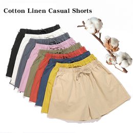 Womens Shorts Casual Cotton Linen Loose High Waist Black Fashion Woman cyclist Plus Size Basic Streetwear Sports 230515