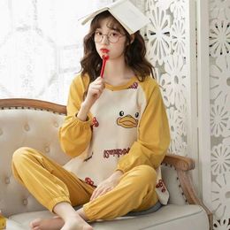 Women's Sleepwear Cartoon Cotton Pajamas Set Women Long Pants Sleeved Autumn Spring Loungewear Fashion Home Clothing Homewear