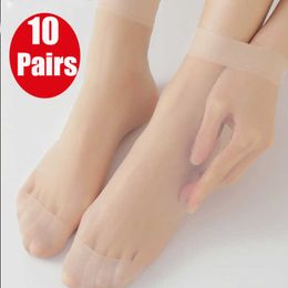 Socks Hosiery 10 pairs of summer socks in transparent glass and silk ultrathin female sock breathable solid color and cheap P230515