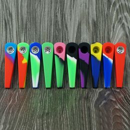 Latest Colourful Silicone Mini Pipes Portable Dry Herb Tobacco Metal Philtre Screen Spoon Bowl Innovative Handpipes Hand Tube Smoking Cigarette Holder DHL