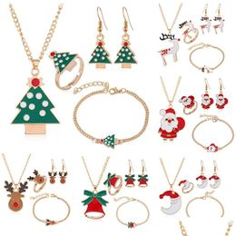 Pendant Necklaces New Christmas Necklace Series Snowman Bell Elk Snowflake Tree Santa Stud Earrings Bracelet Fashion Festiva Dhgarden Dh4Fa
