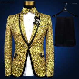 Men's Jackets Gold Suit Lastest Coat Pant Design Pus Size 4xl 5xl 6xl Costume Homme Wedding Suits For Men Stage Tuxedo Silver Blue