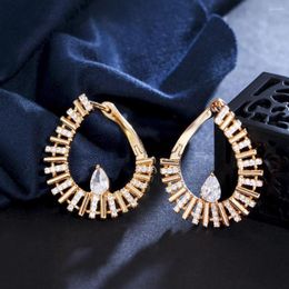 Dangle Earrings ThreeGraces Gorgeous Cubic Zirconia Gold Color Drop For Women Fashion Nigerian Party Costume Jewelry ER789