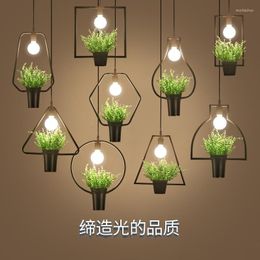 Pendant Lamps Plant Storey Industrial Style El Coffee Shop Dining Room Lamp Nordic Clothing Store Decorative Iron Flower Pot Chandelier