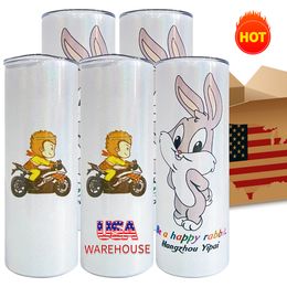 20oz Blanks Sublimation Tumbler Stainess Steel Vacuum Insulated Coffee Tea Mugs Thermos Water Bottle With Plastic Straw And Lid USA/CA Warehouse bb0515