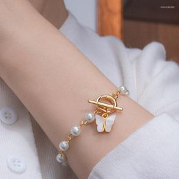 Link Bracelets LOVR Stainless Steel Pearl Pendant Bracelet On Hand Punk Chain For Women Charm Couple Gold Colour Jewellery