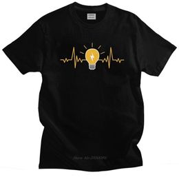 Men's T-Shirts Electrician Heartbeat Light Bulb T Shirts Short Sleeved Electric Engineer Power T-shirt Printed Tee Cotton Slim Fit Tshirt Merch 230515