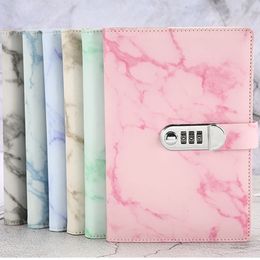 Notepads Creative Password Notebook Marble Pattern Student Diary with Lock Notebook Stationery Thickened Hand Account Notepad 230515