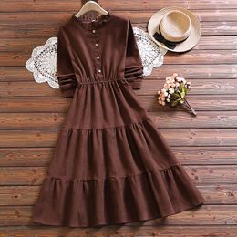 Casual Dresses Mori girl cute kawaii sweet dress autumn fashion long sleeve corduroy women vintage vestidos 230515