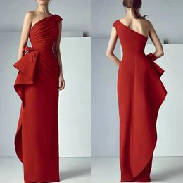 Party Dresses Elegant Engagement Formal Column Evening Long One Shoulder Sleeveless Floor Length Satin With Draping For Women