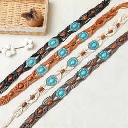 Belts MYMC Braided Leather Belt Women Lady Cloth Soft Waistbands With Green Stone Casual Decoration Tassels Strap For Jeans Dress