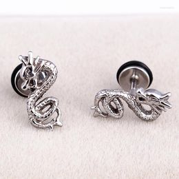 Stud Earrings Fashion Men Punk Dragon Vintage Color Titanium Steel Cool Animal Screw Ear Studs Brincos