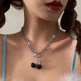 Chains Gothic Red Cherry Pendant Choker Necklace Earrings Punk For Women Girls Summer Harajuku Geometric With Dancing Party