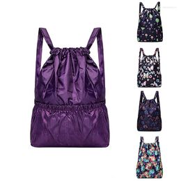 School Bags Fashion Vintage Drawstring Backpacks Women Large Capacity Flower Ethnic Style Waterproof Nylon Rucksack Shoulders
