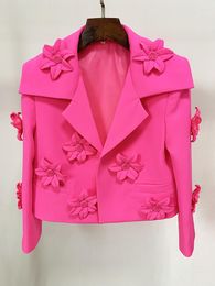 Women's Suits HIGH STREET Est 2023 F/W Fashion Designer Jacket Stunning 3D Flowers Appliques Short Blazer