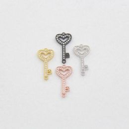 Charms 10pcs Metal Copper Micro Pave CZ Clear Cubic Zirconia Heart Cap Key Shape Pendants Beads Jewellery Necklace Making Findings