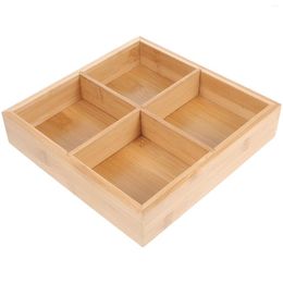 Dinnerware Sets Side Dish Square Tray Wooden Dry Fruit Pot Snack Container Bamboo Veggie Divided