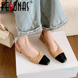 Sandals 2023 Spring Summer Women Square Toe Low Heels Pumps Genuine Leather Mixed Colours Basic Casual Office Shoes Woman