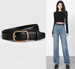 Belts High Quality Cowhide Ladies Leather Belt Retro Jeans Simple And Practical Women Wide Decorative Trousers Black