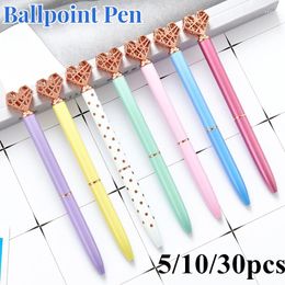 5/10/30pcs Hollow Heart Metal Ballpoint Pen Multicolor 1.0mm Black Roller Pens Office Student School Writing Supply