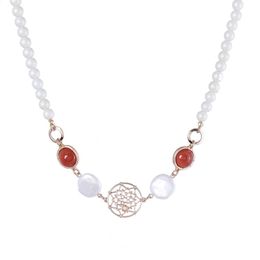 Pendant Necklaces Luxury Semi-precious Stone Cutout Filigree Cobweb Round Necklace For Women Baroque Pearl Beads Chain Jewelry