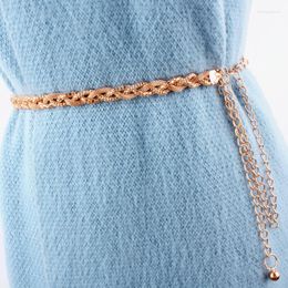 Belts Gold Silver Metal Braided Woven Waist Chain For Women Vintage Slim Corset Hip High Waistband Female Luxury Straps