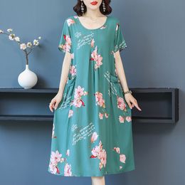 Casual Dresses Bohemian Summer Woman Dress with Big Pockets Vintage Short Sleeve Floral Print Sundress Female Loose Casual Harajuku Dresses 230515