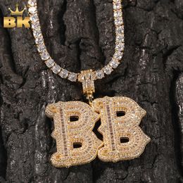 Strands Strings BLING KING Custom Name Iced Out Baguettecz Cubic Zirconia Letter Pendant Chain Necklace Hip Hop Punk Jewelry Gift 230512