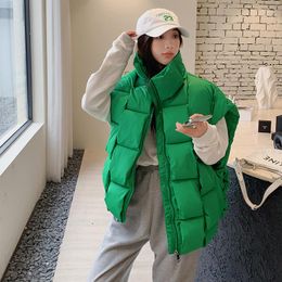 Women's Vests Candy Colour 2023 Fashion Warm Cotton Padded Puffer Green Beige Sleeveless Parkas Jacket