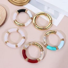 Strand Trendy Geometric Acrylic Charm Bracelet Bamboo Tube Bangles Valentine's Day Gift Curved